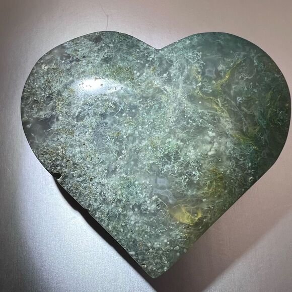 Moss Agate Crystal Heart (#9) - Picture 6 of 10